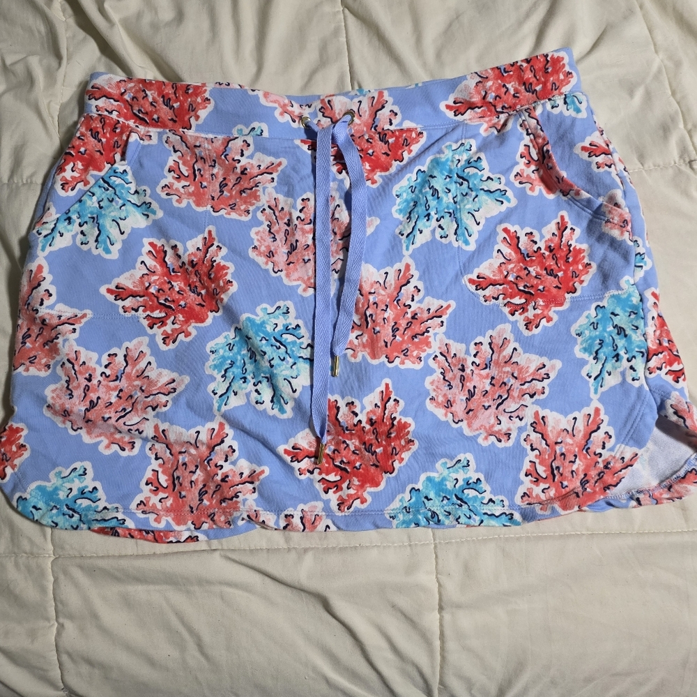 crown & ivy Blue Floral Bandeau Bikini Top with Coral Accents